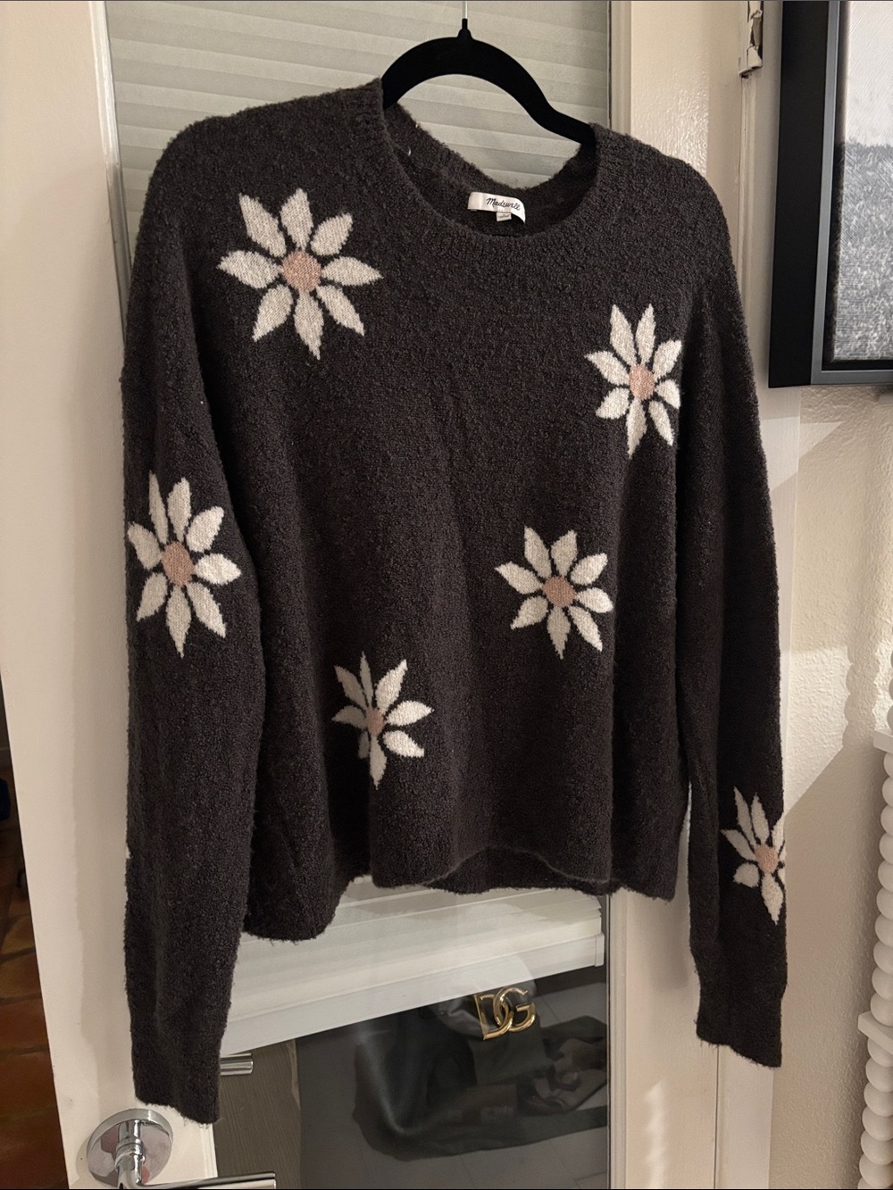 Cozy Grey/brown Daisy-Print Women's Sweater
